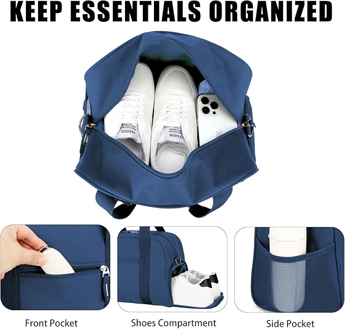 SeaRock 14 inch Small Gym Bag for Women & Men - Mini Duffle Bag for Travel, Sports, Workout, Weekender & Overnight with Shoe Compartment Navy Blue