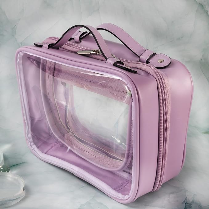 SANHECUN traveling toiletry Case large clear cosmetics case makeup bag (Purple, Small)