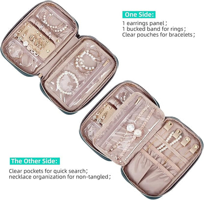 NISHEL Travel Jewelry Case, Holiday Organizer for Necklaces, Earrings, Rings, Bracelets, Watch, Lake-Blue