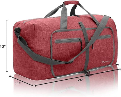 Dimayar 65L Travel Duffle Bag for Men Women - Foldable Duffel Bag with Shoes Compartment - Overnight Bags Waterproof & Tear Resistant(Red)