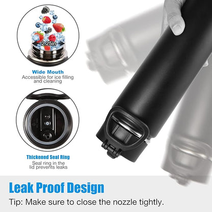 Volhoply 24oz Insulated Water Bottle With Straw Bulk 6 Pack,Metal Wide Mouth Water Bottles With Handle Lid Keep Cold,Reusable Double Wall Cups,Powder Coated Sport Bottle For Holder(Black,6 Count)