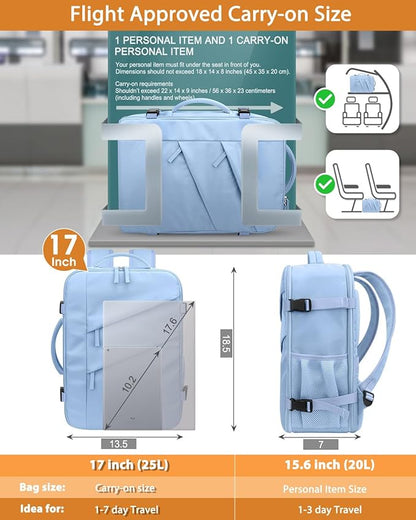 Capolo Travel Backpack for Women Men Waterproof Laptop Backpack Flight Approved Carry On Backpack Overnight Weekender Bag College Bookbag for Business, Work, Traveling Fits 17 '' Laptop,Light Blue