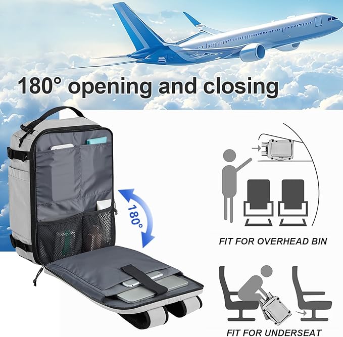 Carry On Travel Backpack with Shoe Compartment Flight Approved Laptop Backpack Expandable Work Business Backpack for Women Men Casual Daypack, Light Gray