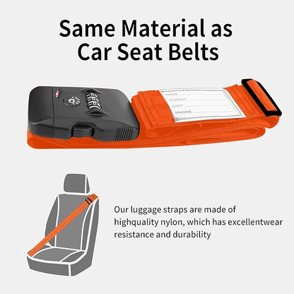 Luggage Straps, Orange TSA Approved Cross Luggage Strap Belt with Combination Lock for Suitcases, 1 Pack Adjustable Heavy Duty Cross Style Suitcase Straps with Name Tags for Travel, Carry On Bags
