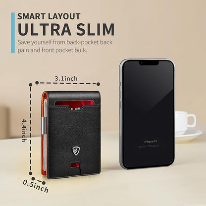 RUNBOX Mens Slim Wallet with Money Clip RFID Blocking Bifold Credit Card Holder for Men with Gift Box