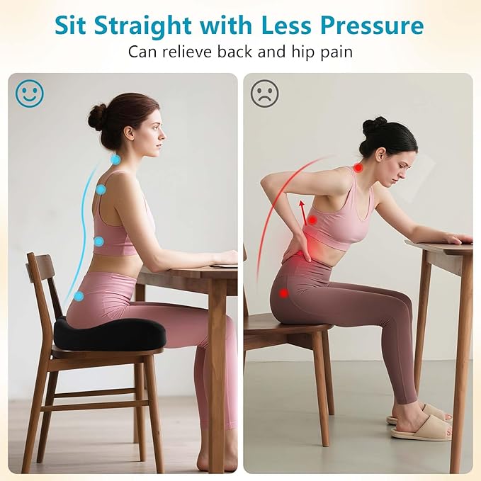 Seat Cushions for Office Chairs & Hip Pain Relief, Extra-Dense Coccyx Cushion with Sciatica Support, Ergonomic Design for Desk Chair, Car, Wheelchair, All-Day Comfort (Black)