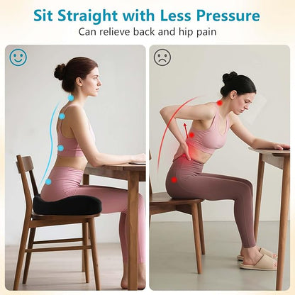 Seat Cushions for Office Chairs & Hip Pain Relief, Extra-Dense Coccyx Cushion with Sciatica Support, Ergonomic Design for Desk Chair, Car, Wheelchair, All-Day Comfort (Black)