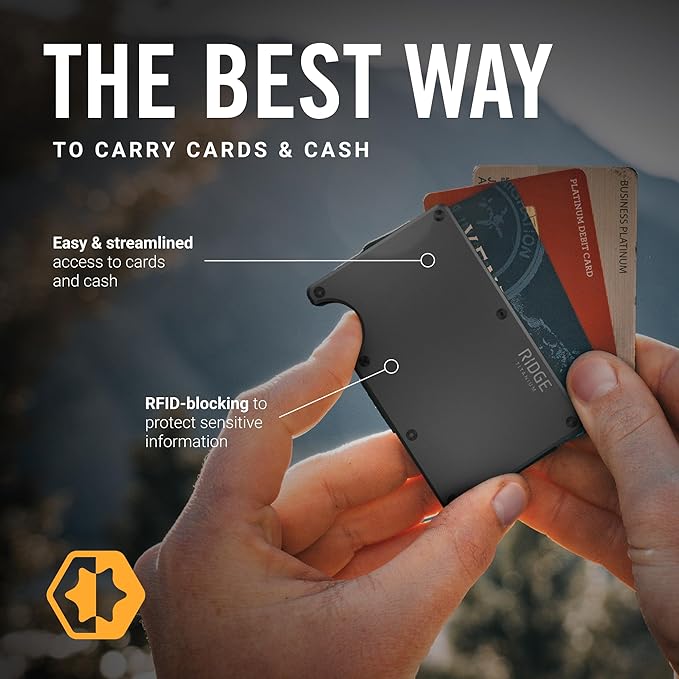 Ridge Wallet for Men - Slim Minimalist Compact Wallet and Card Holder, RFID Protected Front Pocket Wallets for Men with Integrated Cash Strap (Gunmetal Titanium)