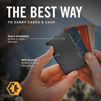 Ridge Wallet for Men - Slim Minimalist Compact Wallet and Card Holder, RFID Protected Front Pocket Wallets for Men with Integrated Cash Strap (Gunmetal Titanium)