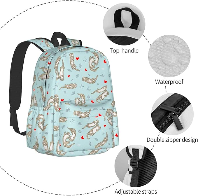 Otter Backpack Book Bags Lightweight Casual Laptop Backpacks Travel Daypack For Man Woman