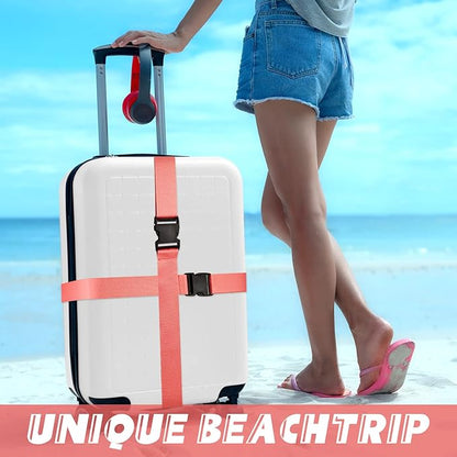 Weewooday 8 Pcs Luggage Straps Suitcase Tags Set for TSA Approved, 4 Travel Adjustable Suitcase Belt, 4 Silicone Luggage Tags with Name ID Card Travel Accessories(Dark Pink,Airplane)