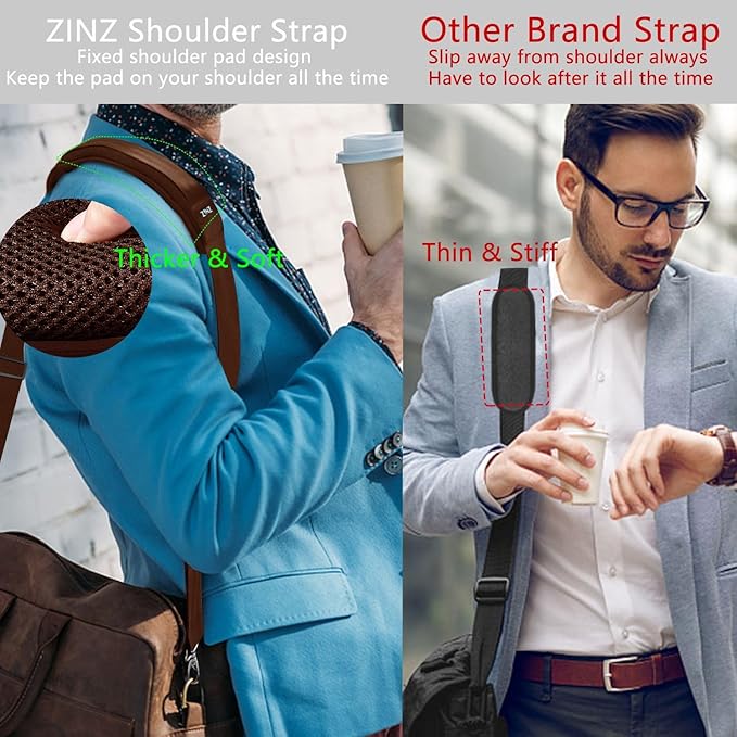 ZINZ Shoulder Strap 78" Universal Handbag Strap with Ultra-thick Fixed Padded and Dual Balanced Adjustable Buckles Shoulder Crossbody Strap for Briefcase Messenger Bag Laptop bag Luggage，Brown