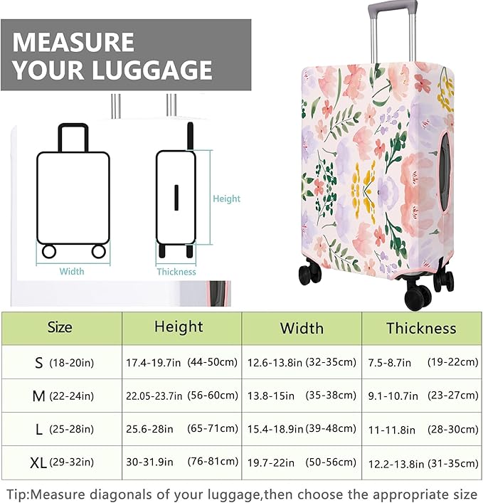 Travel Luggage Cover Suitcase Protector Fits 18-32 Inch Wheel Covers PatternedTravel Related Items Flower Luggage Protector Elastic XL