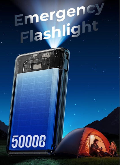 Portable Charger Power Bank, 50000mAh Battery Pack with Built-in Cables, PD 22.5W Fast Charging & Flashlight, Travel Camping Essential, Large Capacity Portable Phone Charger for iPhone, Samsung, iPad
