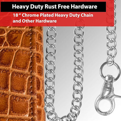 IBRO VINTAGE Motorcycle Chain Wallet for Men – Premium Cowhide Leather, RFID Tri-Fold Biker Wallet with Heavy Duty Chain for Bikers Truckers & Hunters, Credit Card Money Organizer Long Wallet