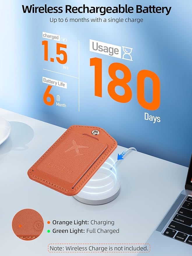 Luggage Tags, Works with Apple Find My, Smart Luggage Tag for Suitcases, Leather Bag Tag for Travel, Suitcase Tag with Privacy Flap, Anti-Lost Luggage Tracker, Travel Essentials, Rechargeable, Orange