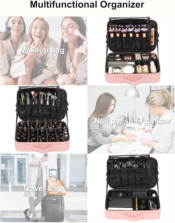 Relavel Travel Makeup Train Case Makeup Cosmetic Case Organizer Portable Artist Storage Bag with Adjustable Dividers for Cosmetics Makeup Brushes Toiletry Jewelry Digital Accessories