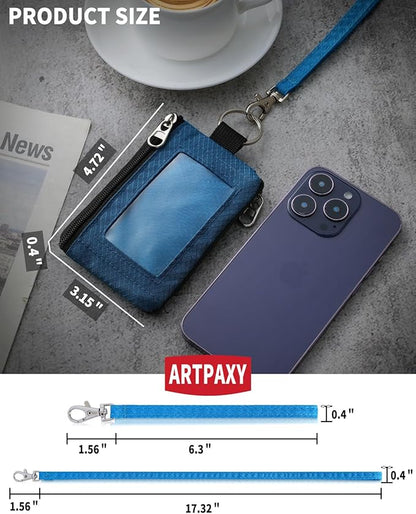 Minimalist Wallet For Mens Womens, Keychain RFID Blocking Zipper Small Wallet with ID Window 2 Lanyards,Water Resistant Travel Cash Card Coin Case Boys Girls