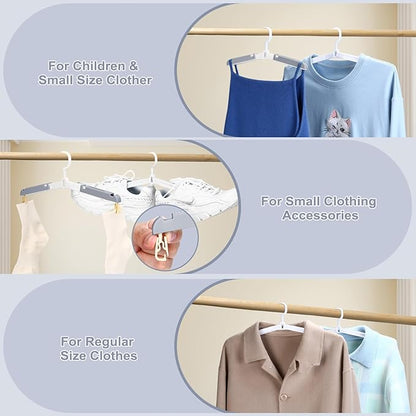 6 Pack Foldable Travel Hangers with Clips & Adjustable Clothesline, Portable Collapsible Hangers with Storage Bag for Suitcase, Hotel, RV, Cruise Essentials Set (Grey)