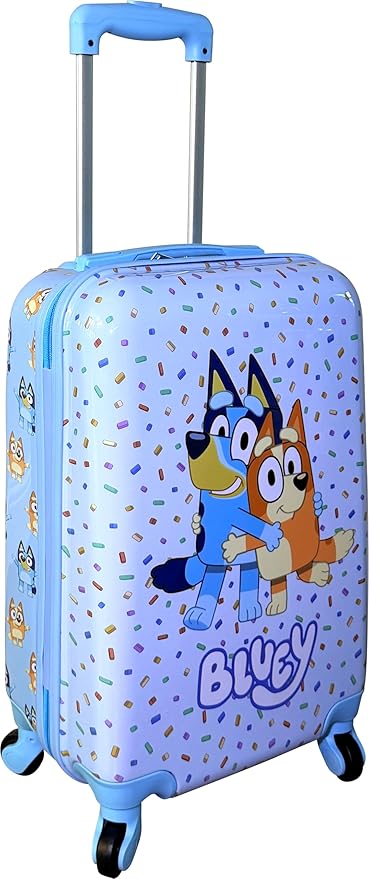 Fast Forward Kids Licensed Hard-Side 21” Spinner Luggage Lightweight Carry-On Suitcase (Bluey)