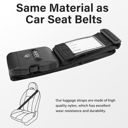 Luggage Straps, TSA Approved Luggage Strap Belt with Combination Lock for Suitcases, 2 Pack Heavy Duty Adjustable Black Cross Suitcase Straps with Name Tags for Travel, Carry On Bags, Protect