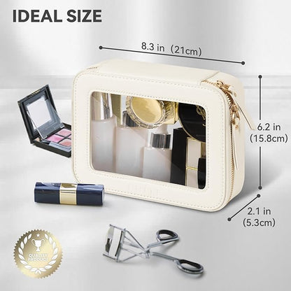 Prite Clear Makeup Bag Cosmetic Organizer Case Waterproof Travel Toiletry Bag Skincare Pouch with Golden Zipper(Beige)