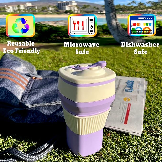 Collapsible Silicone Cup, Safe & Portable, for Hot & Cold Drinks, 18.6 oz (550 ml) - Travel, Camping, Office, and More – Lavender