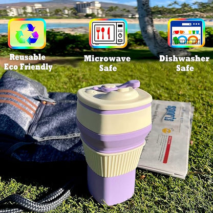 Collapsible Silicone Cup, Safe & Portable, for Hot & Cold Drinks, 18.6 oz (550 ml) - Travel, Camping, Office, and More – Lavender