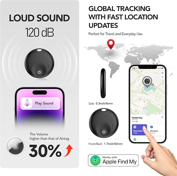 Air Tracker Tags-4 Pack, Smart Bluetooth5.3 Tracker, Item Finder Work with Apple Find My, Trakcer Tag Locator for Keys, Luggage, Backpack, Suitcase,120dB Sound,Waterproof Protective(4Black)