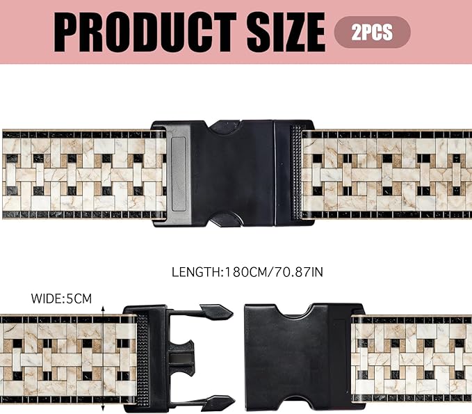 Nuxovilar Luggage Straps of 2 Set Marble Mosaic Pattern, 1.96x90.5 inches - Luggage Straps for Suitcases, Fit for Business Travel, Formal Trips, Daily Use