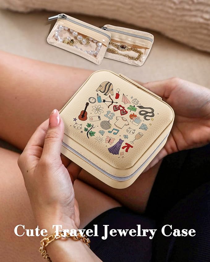 Bistup Travel Jewelry Case - Small Jewelry Organizers and Storage Box for Women Girls Teens Cute Traveling Jewelry Holder with Mirror Little Tiny Compact Modern Unique Aesthetic Pretty, Musician