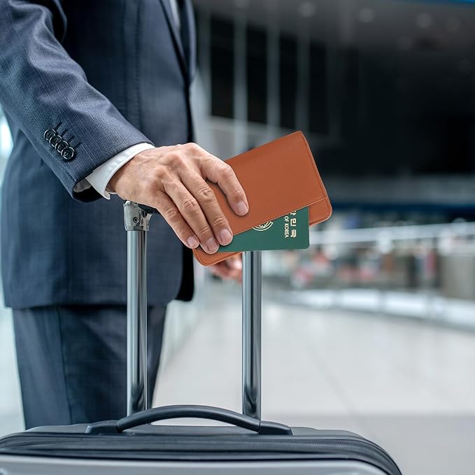 WASON Leather Zipper Travel Passport Wallet Holder RFID Blocking Cover, Passport case Pocket Slot for Card, Cash, ID, Boarding Pass and Ticket for Men, Women and Family Trips (Brown)