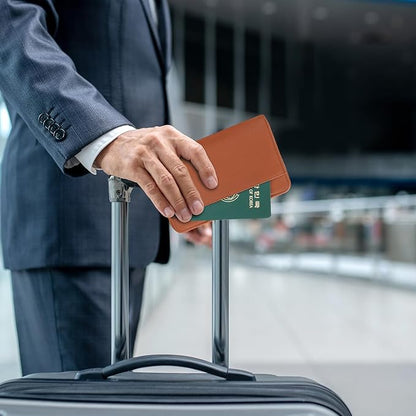 WASON Leather Zipper Travel Passport Wallet Holder RFID Blocking Cover, Passport case Pocket Slot for Card, Cash, ID, Boarding Pass and Ticket for Men, Women and Family Trips (Brown)