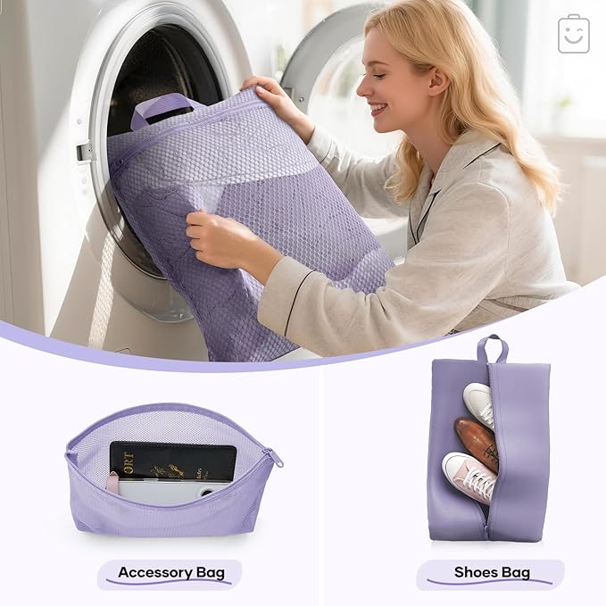 Veken 9/11 Set Compression Packing Cubes for Travel Essentials,Compressible Expandable Large Luggage Suitcase Organizer Bags for Clothing,Durable Space Saver Storage Bags(Purple Gray)