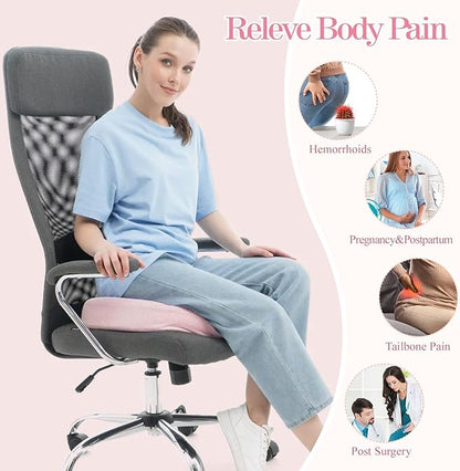 Benazcap Donut Pillow Seat Cushion - Ergonomic Memory Foam for Tailbone & Sciatica Pain Relief, Ideal for Hemorrhoids, Pregnancy, and Postpartum Comfort - Pink