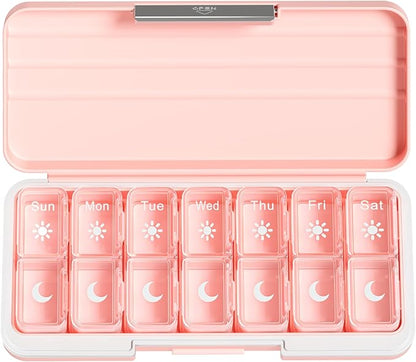 Zoksi Am Pm Pill Organizer 7 Day, Weekly Pill Box 2 Times a Day, Medicine Pill Organizer with Separate Compartment, Travel Pill Case Dispenser Portable for Vitamins, Fish Oils, Medicines(Pink)
