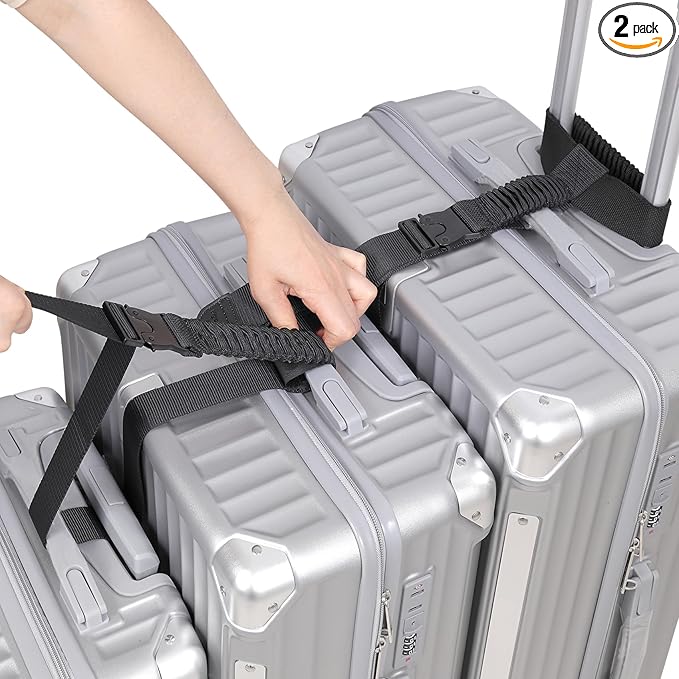 Vigorport Luggage Straps, Straps for Suitcase, 1.5”Width Add A Bag Stretchable Attachment Accessories for Connect Your 3 Luggage Together (Black, 1.5" Width)