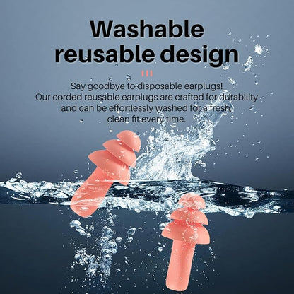 100 Pairs Silicone Corded Ear Plugs SNR 32dB - Reusable Noise Reduction Earplugs with String,Individually Wrapped,for Work & Construction Site,Orange