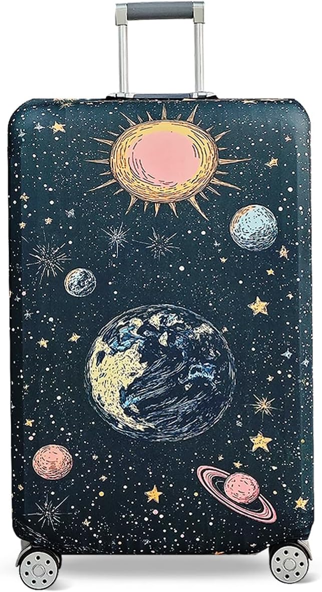 fancyfree Luggage Cover Washable Suitcase Protector Anti-scratch Suitcase cover (Interstellar Travel, S(18"-21" luggage))