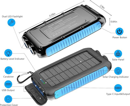 Solar-Charger-Power-Bank-49800mAh Portable Solar Phone Charger with LED Flashlight/15W Fast Charge USB C Waterproof External Backup Battery Pack for All Cell Phones & Electronic Devices