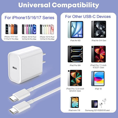 Fast Charger for iPhone 17/16/15 Charger,10FT Extra Long Fast Charging 3Pack Block USB-C to USB C Fast Charging Cable Cord for iPhone Air/17 Pro Max/iPhone 16 Pro/16 Plus/15 Pro Max,iPad Pro/Air/Mini