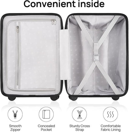 NINETYGO Medium Checked Luggage 24 Inch, Checking In Luggage with Smooth Spinner Wheels, Lightweight, Hard Shell PC Suitcase, Lightweight Travel Luggage, TSA Approved (Lily White, Rhine Basic)