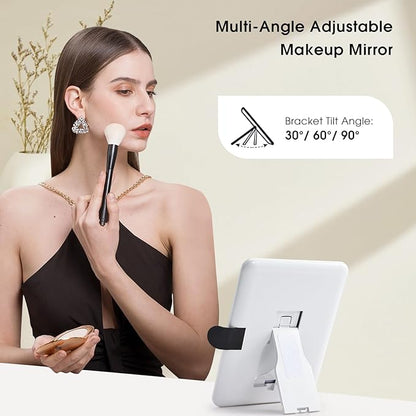 Leather Makeup Case with LED Lighted Mirror 11.4 Inch Travel Makeup Bag Adjustable Brightness in 3 Colors Cosmetic Organizer Artist Storage Bag with Dividers Brush Holder Bag Vanity White