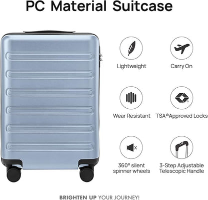 NINETYGO Carry On Luggage 22x14x9 Airline Approved, 20 Inch Luggage with Smooth Double Spinner Wheels, Hard Shell PC+ABS Suitcase Carry-On, Lightweight Travel Luggage, TSA Approved (Blue, Andes)