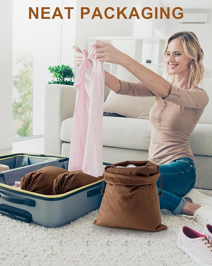 FantasyLife Shoe Bags for Travel, Washable Dust Bags for Storage & Packing, Flannel Shoe Pouch with Drawstring Closure for Purses, Handbags, Shoes & Toys (4, Mocha Mousse)