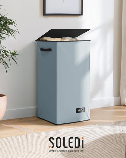 SOLEDI Laundry Hamper with Lid 100L Large & Tall Collapsible Laundry Basket, Clothes Hamper with Bag Removable Easy to Carry, Dirty Hampers for Bedroom, Bathroom, Dorm, College, Blue Grey