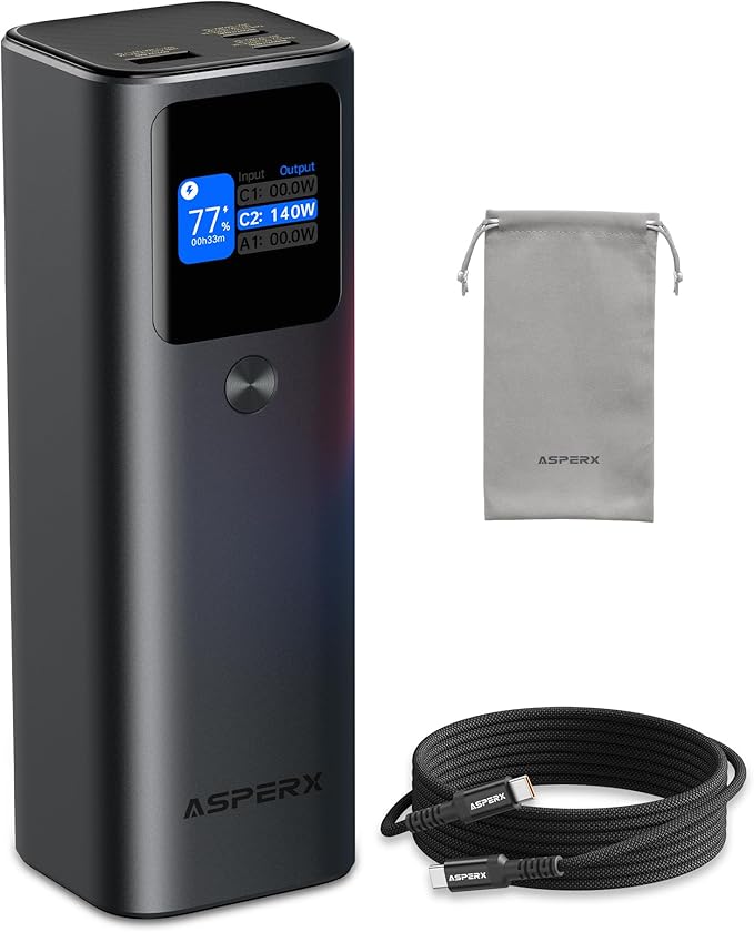 AsperX Laptop Power Bank, 27,600mAh 162.5W Aluminum Unibody PD3.1 Fast Charging Portable Charger Power Bank, 99Wh Battery Bank for MacBook Pro/Air/iPhone 16/iPad/S25 Ultra/Dell/HP (Flight-Approved)