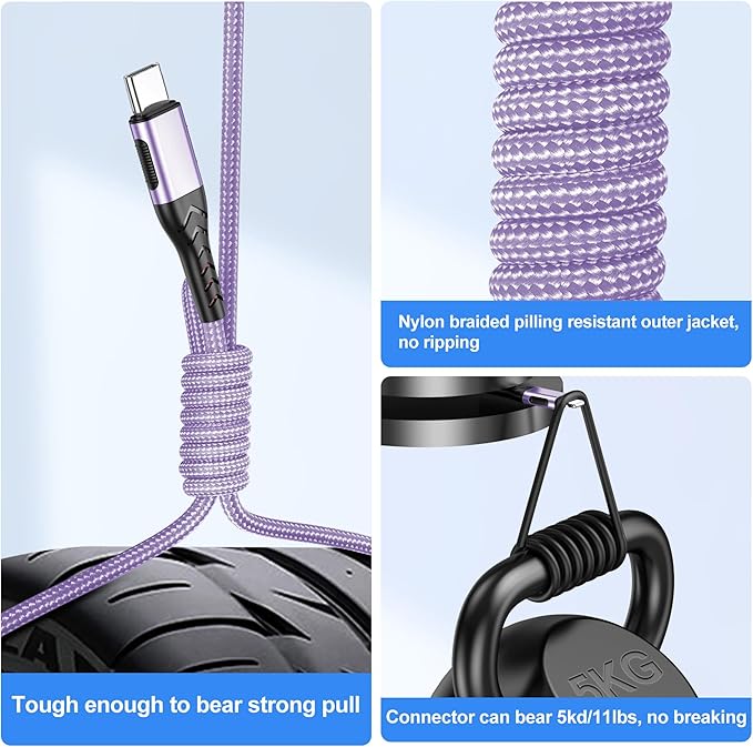 Durcord USB C Charger Cable, 2Pack 10ft Fast Charging USB Type C Cord Cable for Android Phone Pad Laptop, USB A to USB C Type C Charger Cable Compatible with iPhone 15 Pro/Plus/Max-Light Purple
