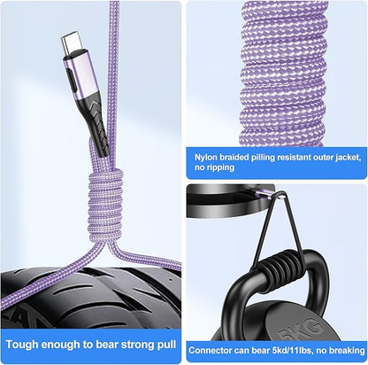 Durcord USB C Charger Cable, 2Pack 10ft Fast Charging USB Type C Cord Cable for Android Phone Pad Laptop, USB A to USB C Type C Charger Cable Compatible with iPhone 15 Pro/Plus/Max-Light Purple