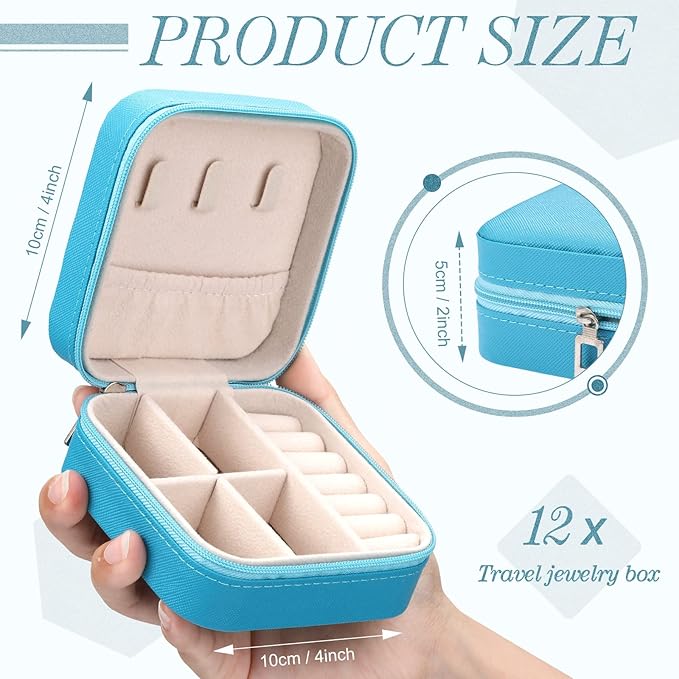 Yinkin 12 Pcs Mini Travel Jewelry Case Bridesmaid Proposal Gift Boxes, Small PU Leather Earring Organizer, Bulk Travel Accessories Portable Jewelry Holder(Royal Blue)